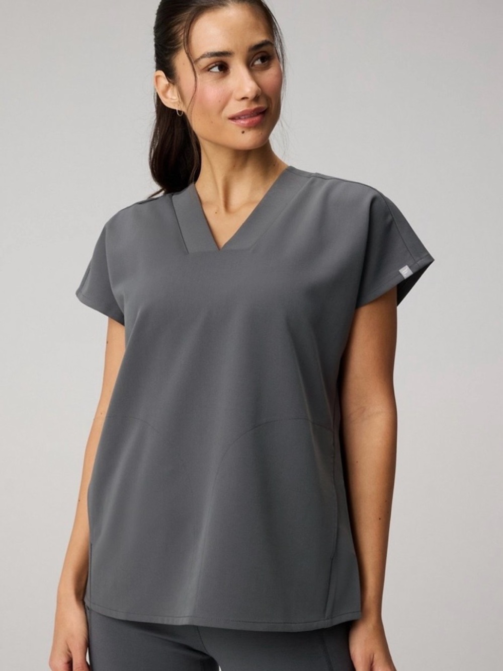 Fabletics Charcoal Gray V-Neck Short Sleeve Top